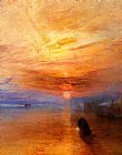 Joseph Mallord William Turner Famous Paintings - The fighting Temeraire tugged to her last berth to be broken up